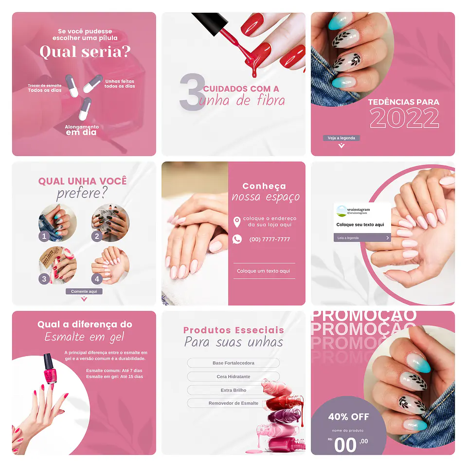 Pack Canva Nail Design Template Editável 30 Artes + Bônus 2