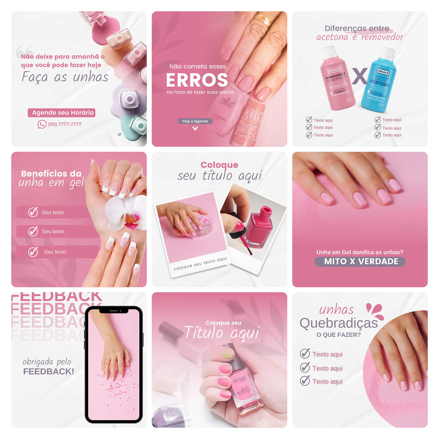 Pack Canva Nail Design Template Editável 30 Artes + Bônus 1