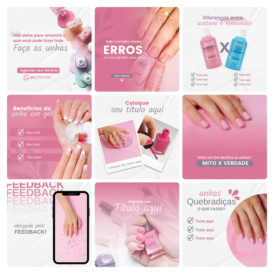 Pack Canva Nail Design Template Editável 30 Artes + Bônus 1