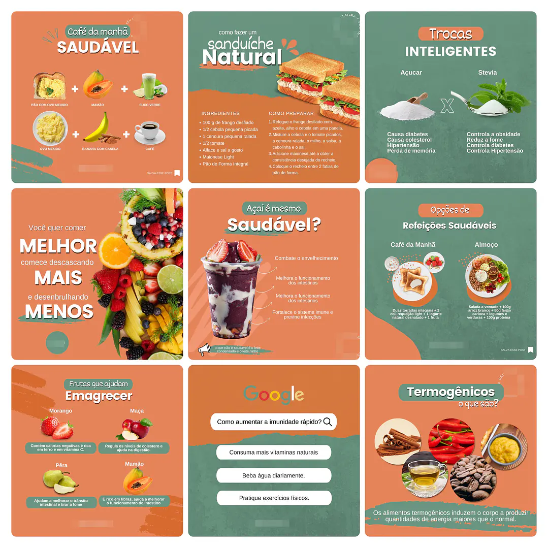 Pack Canva Nutricionista Template Editável 100 Artes + Bônus 2