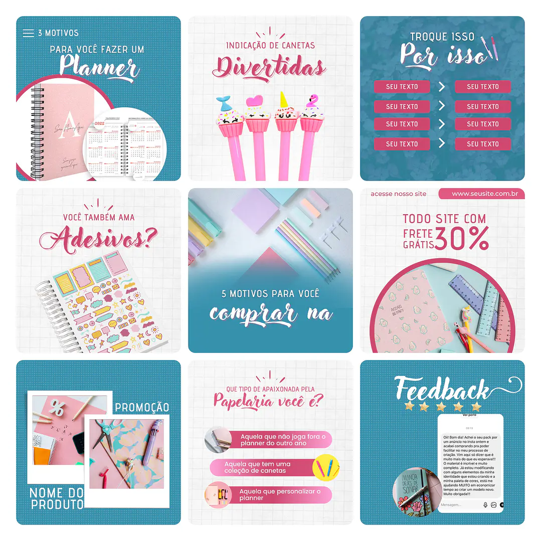 Pack Canva Papelaria Template Editável 30 Artes + Bônus 1
