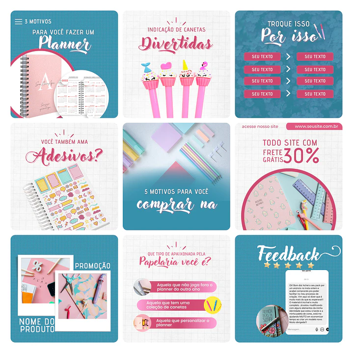Pack Canva Papelaria Template Editável 30 Artes + Bônus 1