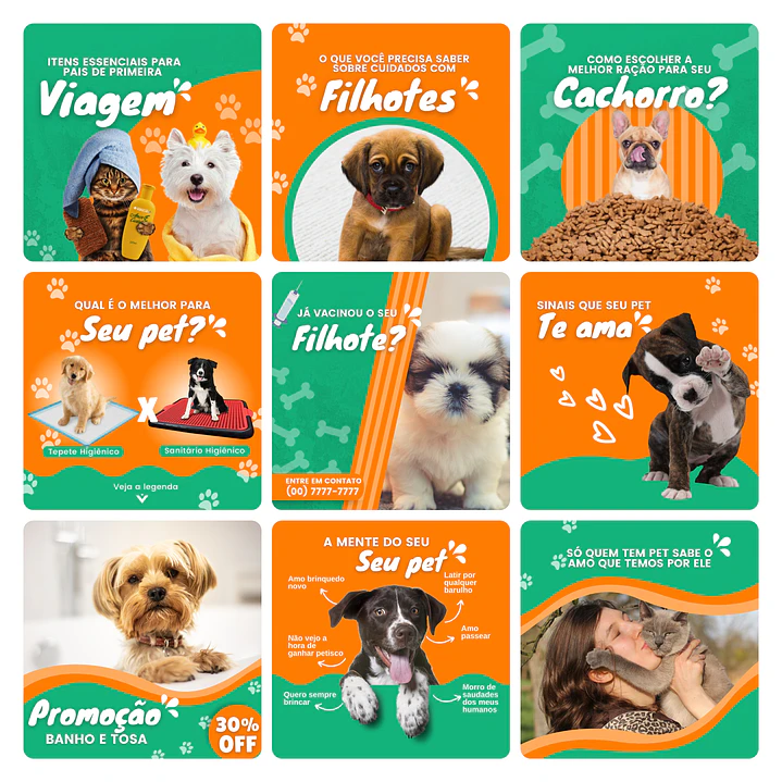 Pack Canva Pet Shop Template Editável 30 Artes + Bônus 1