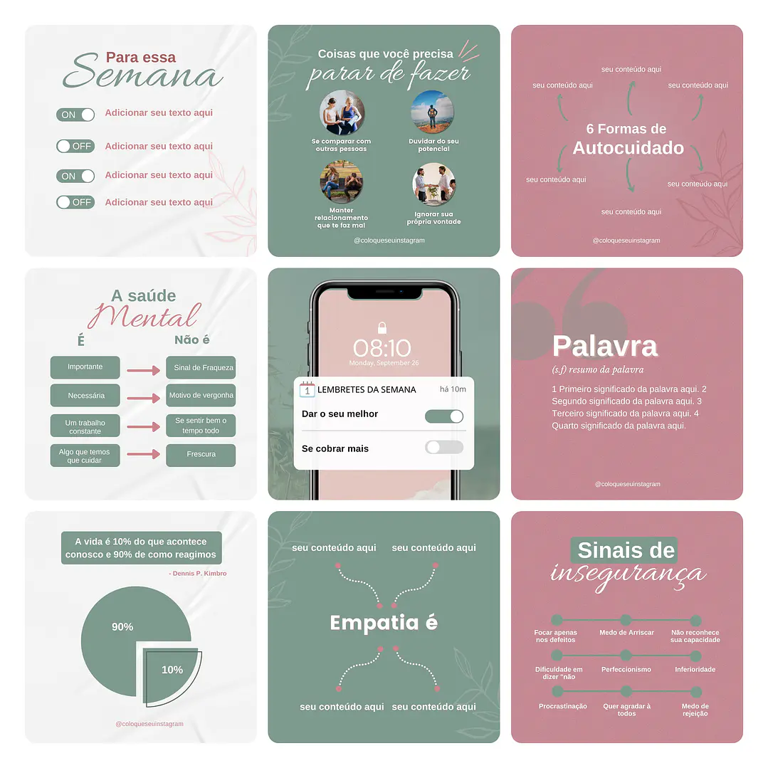 Pack Canva Psicólogos Template Editável 30 Artes + Bônus 3