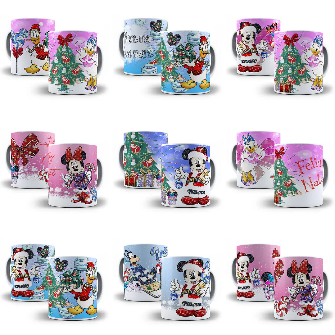 10 Artes Caneca Natal Turma do Mickey Aquarela Sublimação em Corel Draw + Jpg 1