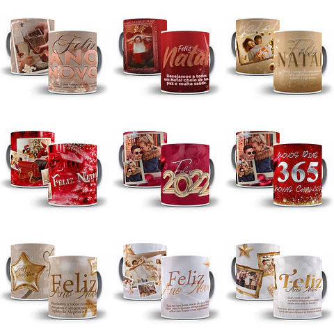 11 Artes Caneca Natal e Ano Novo Sublimação em Photoshop + Jpg 