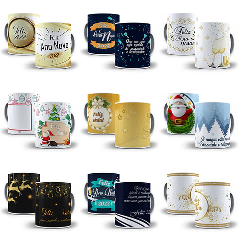 13 Artes Caneca Natal e Ano Novo Sublimação em Photoshop + Jpg  