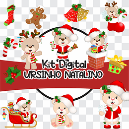 Kit Digital Ursinho Natalino sem fundo Png