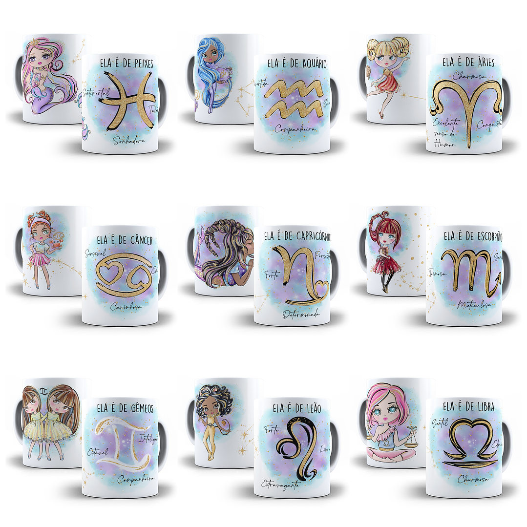 24 Artes para Caneca Signos Menino e Menina em Corel Draw 1
