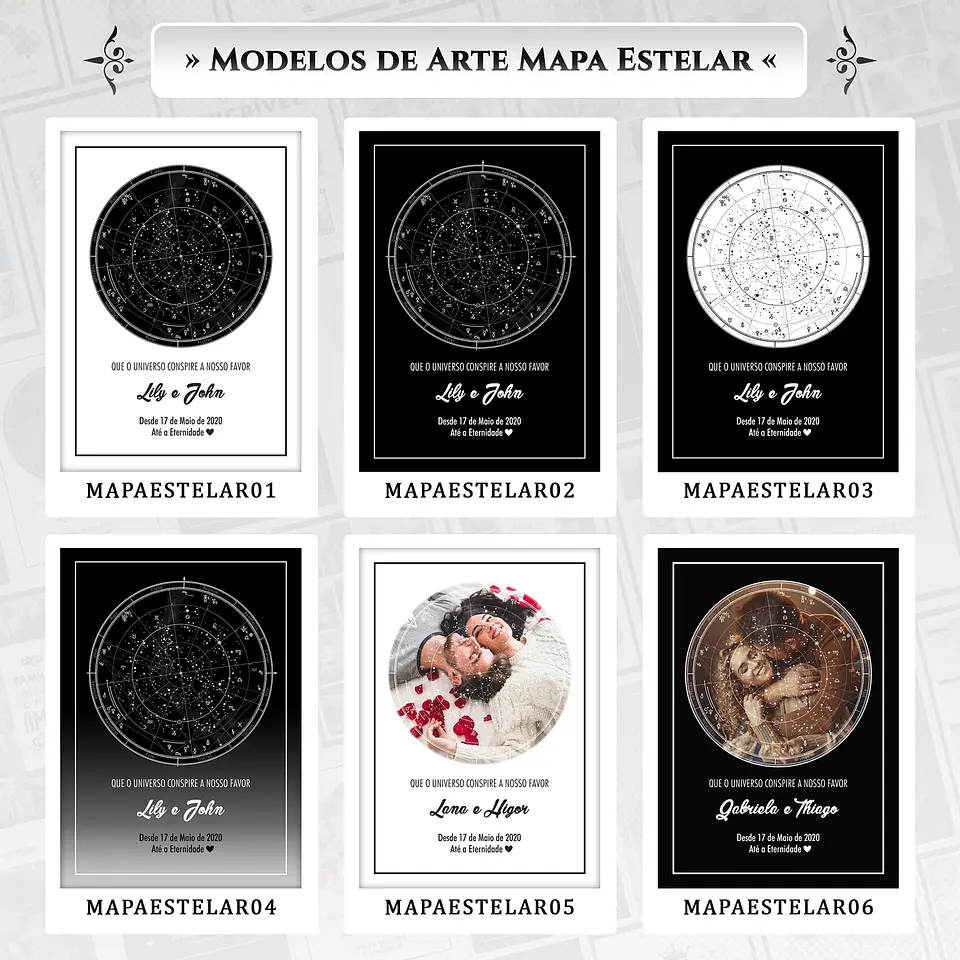 Artes para Quadros Mapa Estrelar 10 Arquivos Editáveis Photoshop ou Canva 1