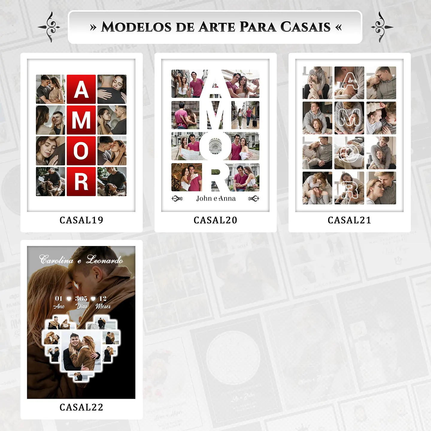 Artes para Quadros Casal Casamento Namorados 22 Arquivos Editáveis Photoshop ou Canva 4