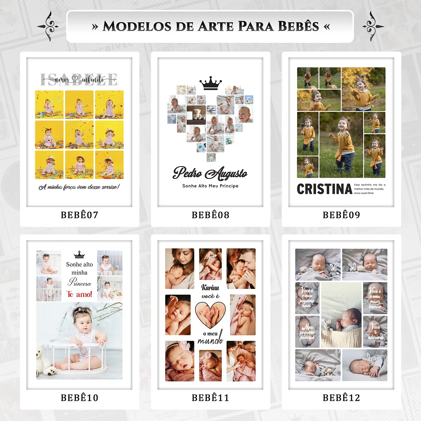 Artes para Quadros Bebês Infantil 24 Arquivos Editáveis Photoshop ou Canva 3