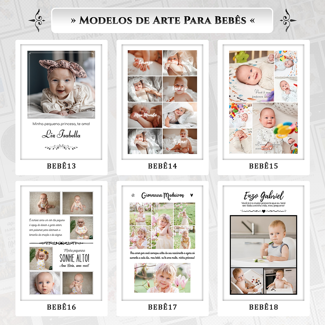 Artes para Quadros Bebês Infantil 24 Arquivos Editáveis Photoshop ou Canva 6