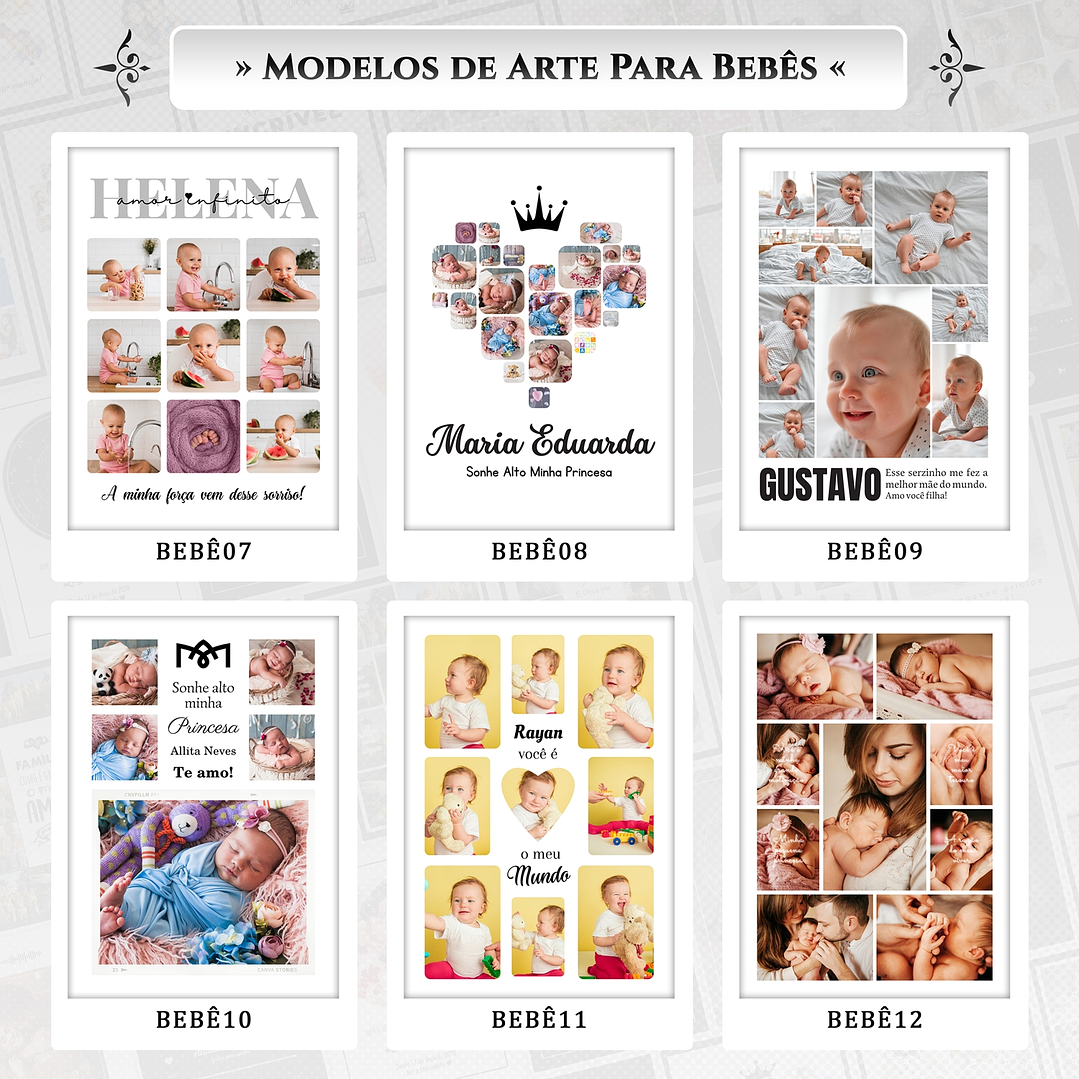 Artes para Quadros Bebês Infantil 24 Arquivos Editáveis Photoshop ou Canva 1