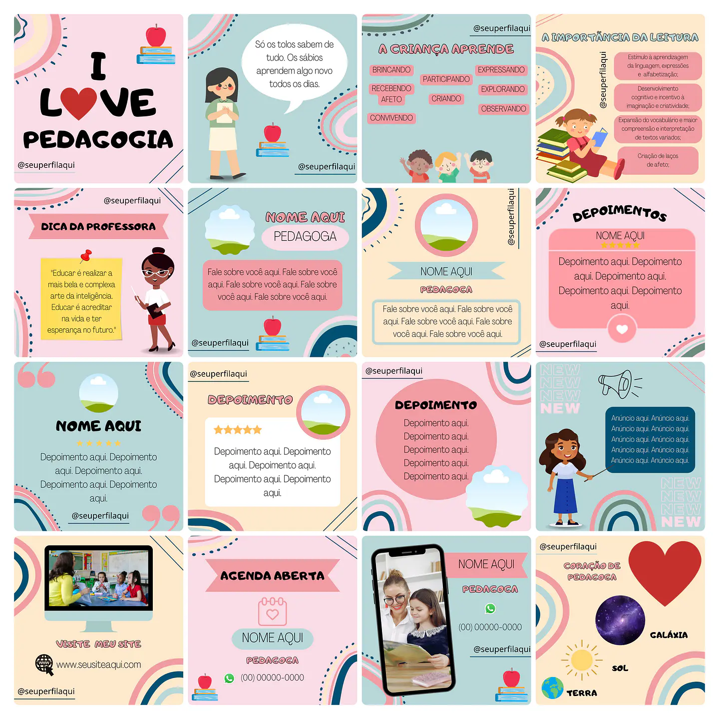 Pack Canva Pedagoga Templates Editável 100 Artes + Bônus 1