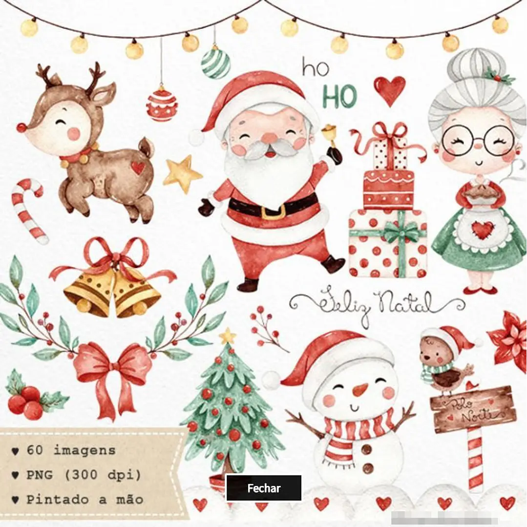 Kit Digital Feliz Natal Aquarelado 2 sem fundo Png 1