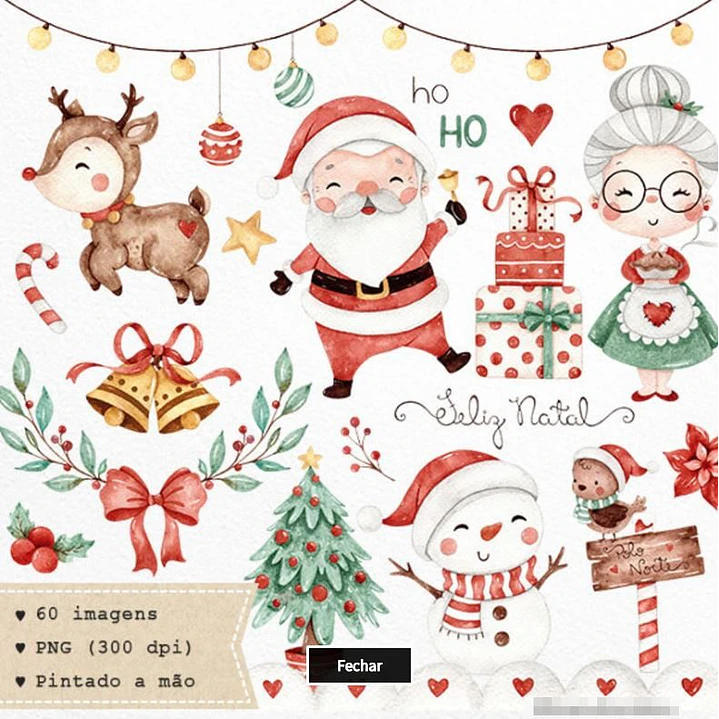 Kit Digital Feliz Natal Aquarelado 2 sem fundo Png 1