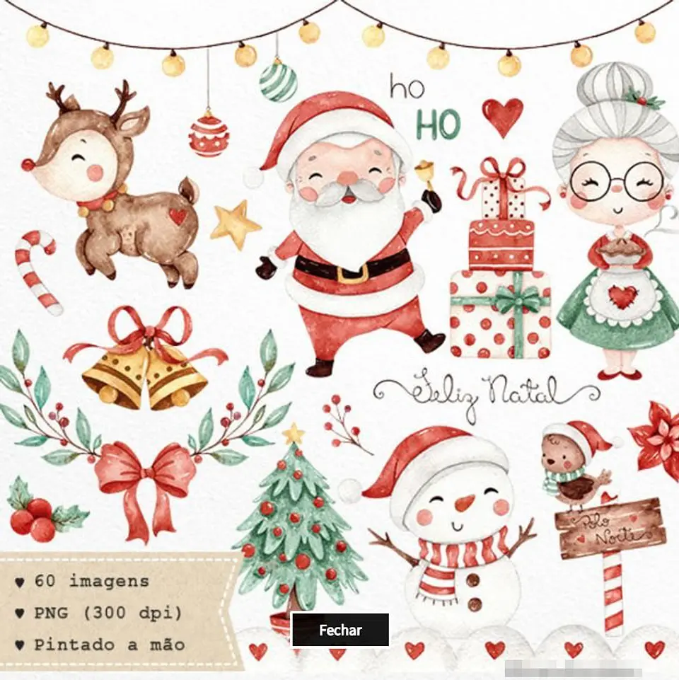 Kit Digital Feliz Natal Aquarelado 2 sem fundo Png 1
