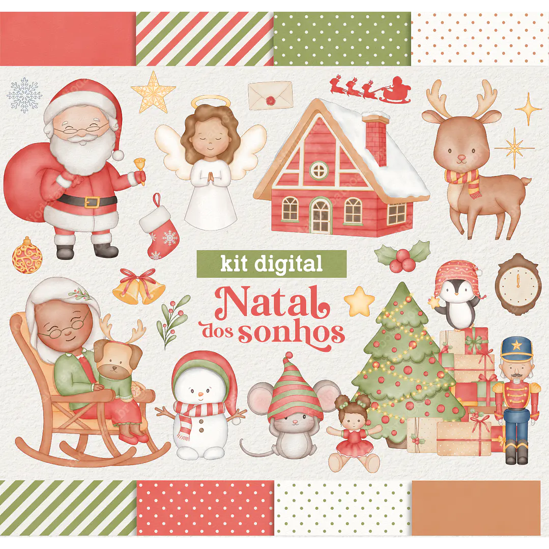 Kit Digital Natal dos Sonhos Aquarelado Arquivos Sem Fundo Png 1
