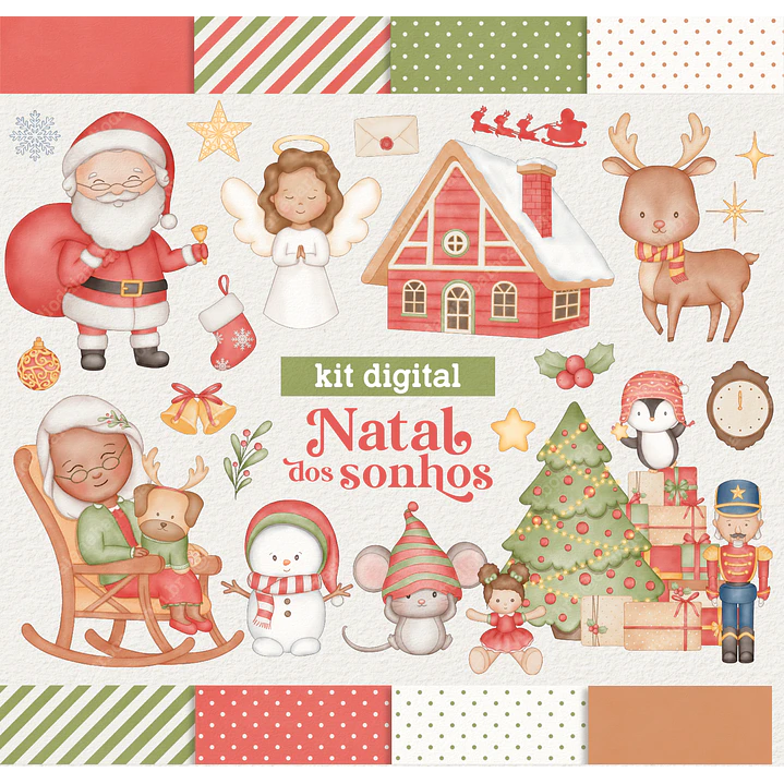 Kit Digital Natal dos Sonhos Aquarelado Arquivos Sem Fundo Png 1
