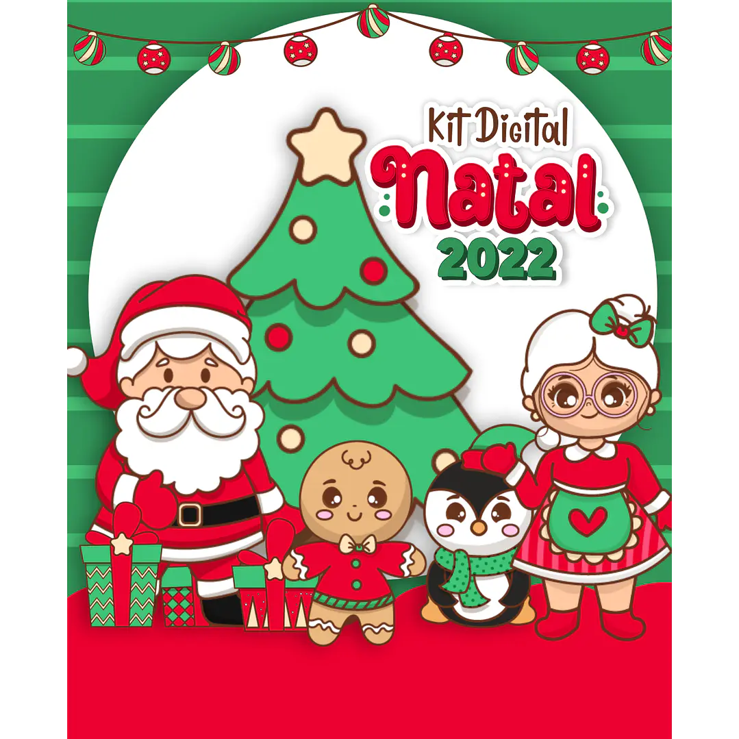 Kit Digital Natal Verde e Vermelho Papai Noel Arquivos Sem Fundo Png 1
