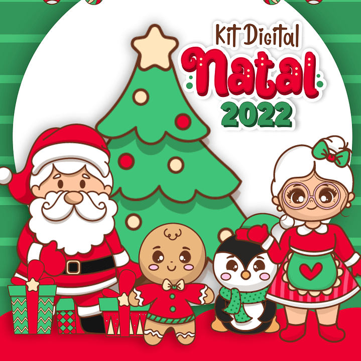 Kit Digital Natal Verde e Vermelho Papai Noel Arquivos Sem Fundo Png 1