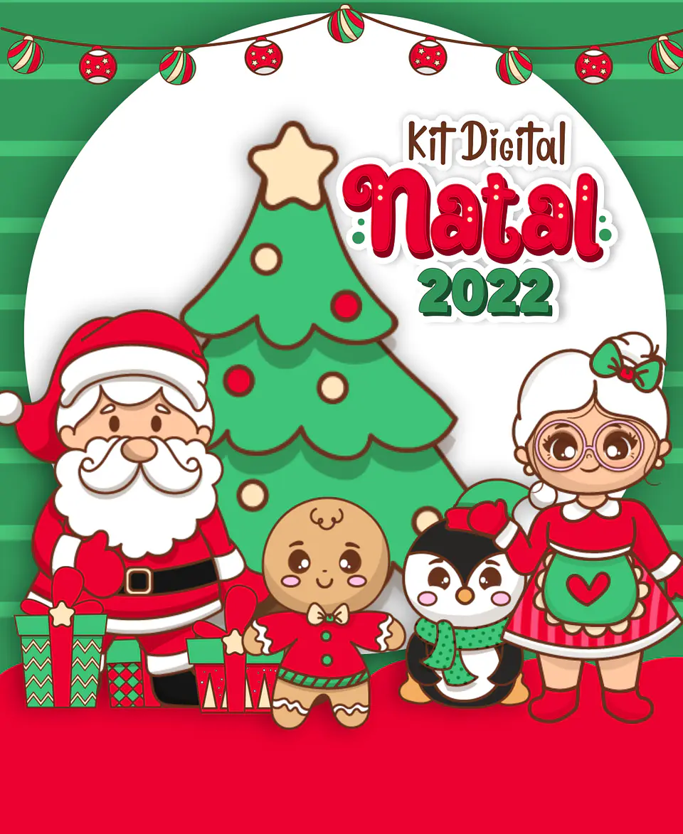Kit Digital Natal Verde e Vermelho Papai Noel Arquivos Sem Fundo Png 1