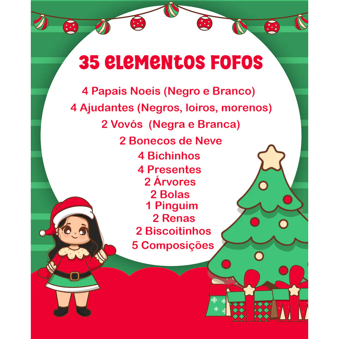 Kit Digital Natal Verde e Vermelho Papai Noel Arquivos Sem Fundo Png 3