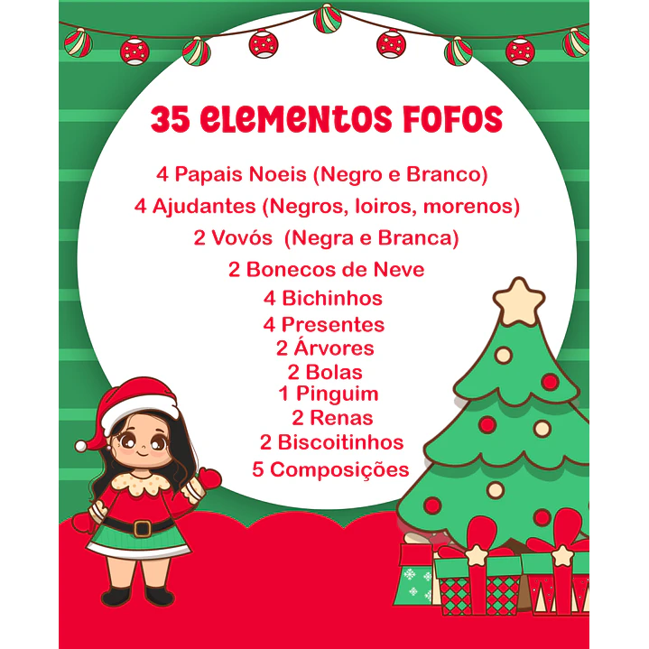 Kit Digital Natal Verde e Vermelho Papai Noel Arquivos Sem Fundo Png 3