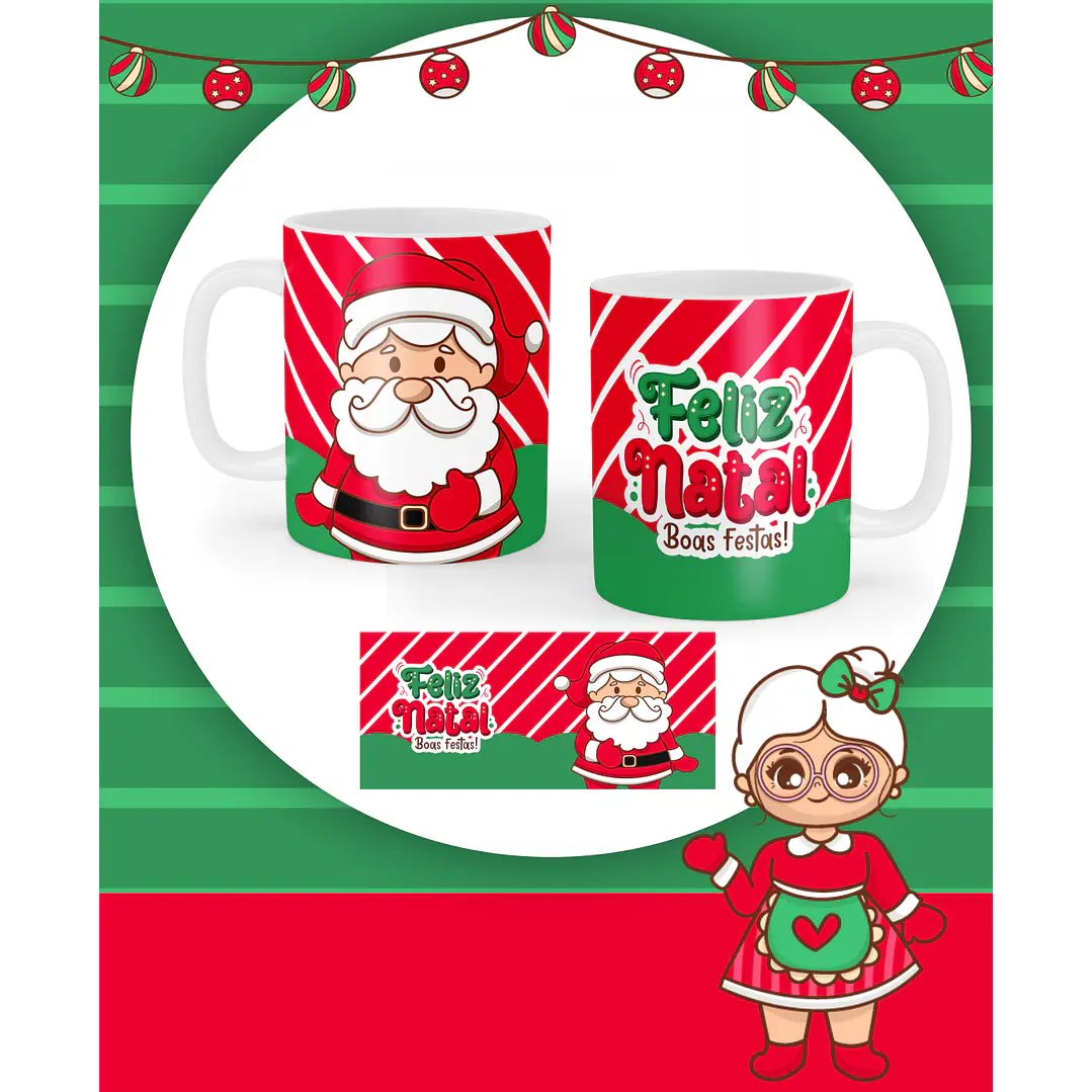 Kit Digital Natal Verde e Vermelho Papai Noel Arquivos Sem Fundo Png 12
