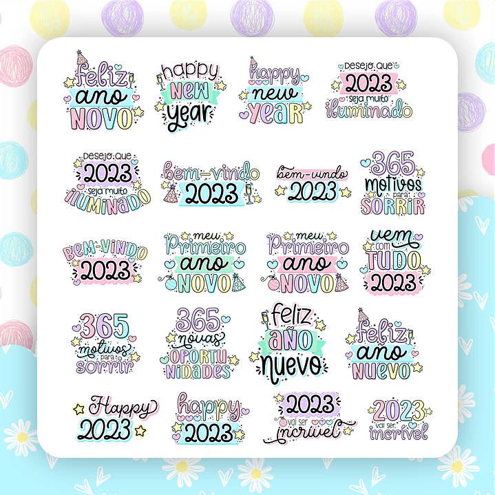 Kit Digital Ano Novo 2023 Lettering Frases Elementos Arquivos sem fundo Png 3