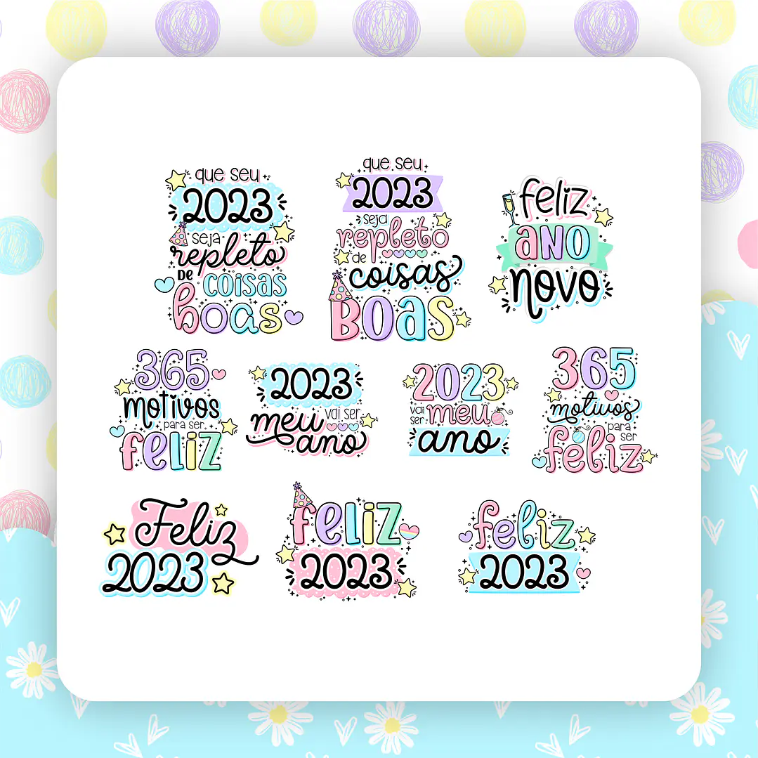 Kit Digital Ano Novo 2023 Lettering Frases Elementos Arquivos sem fundo Png 4
