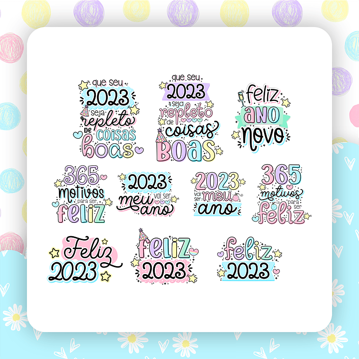Kit Digital Ano Novo 2023 Lettering Frases Elementos Arquivos sem fundo Png 4