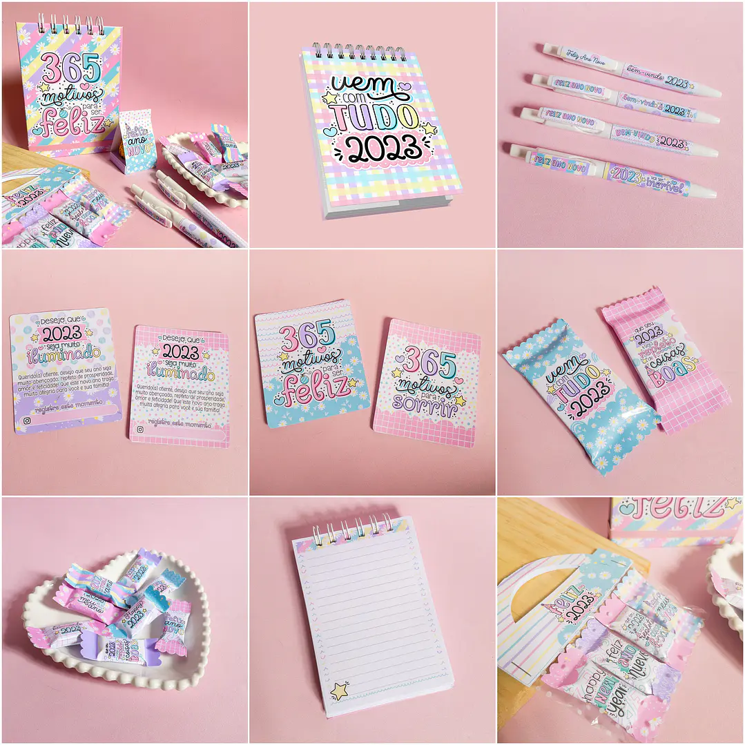 Kit Digital Ano Novo 2023 Lettering Frases Elementos Arquivos sem fundo Png 8