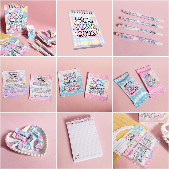 Kit Digital Ano Novo 2023 Lettering Frases Elementos Arquivos sem fundo Png 8