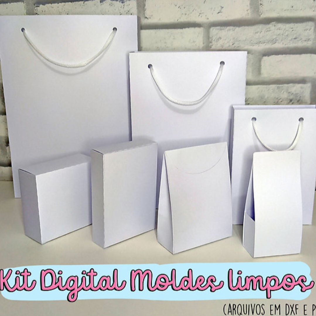 Pacote com Caixinhas Sacolinhas Moldes Limpos em Dxf e Png 5