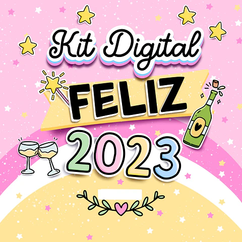 Kit Digital Feliz Ano Novo Flork  2023  Arquivos sem fundo Png 