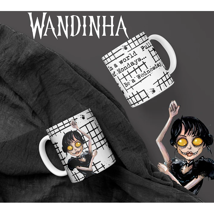 Artes Caneca e Camisa Wandinha Editável Corel Draw + Png  5