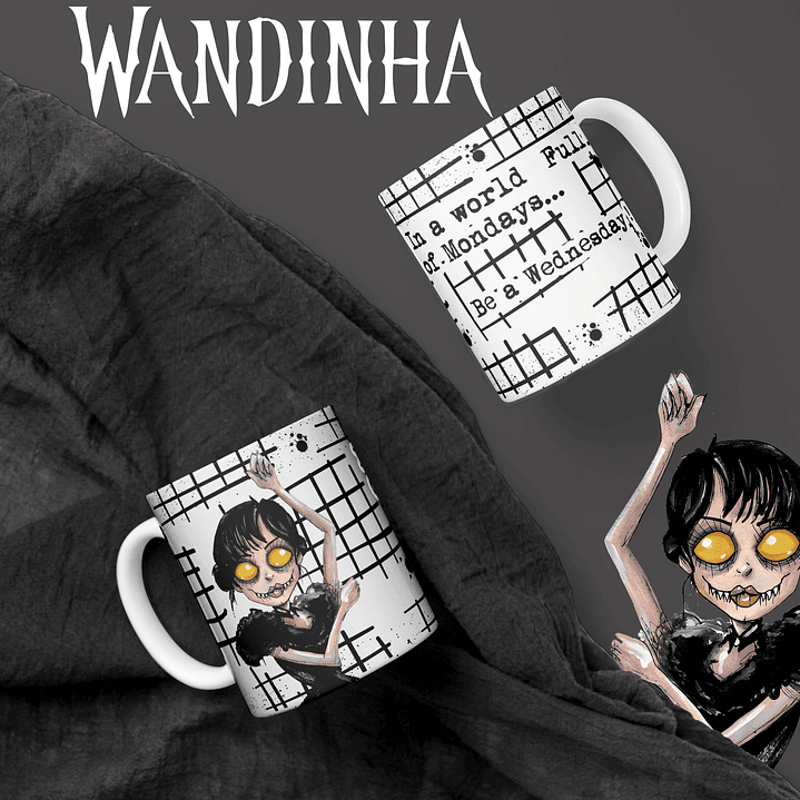 Artes Caneca e Camisa Wandinha Editável Corel Draw + Png  5