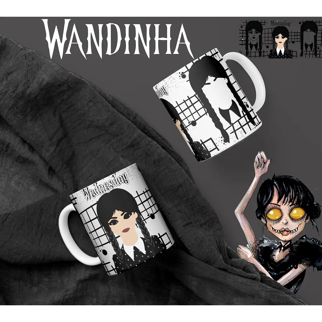 Artes Caneca e Camisa Wandinha Editável Corel Draw + Png  6
