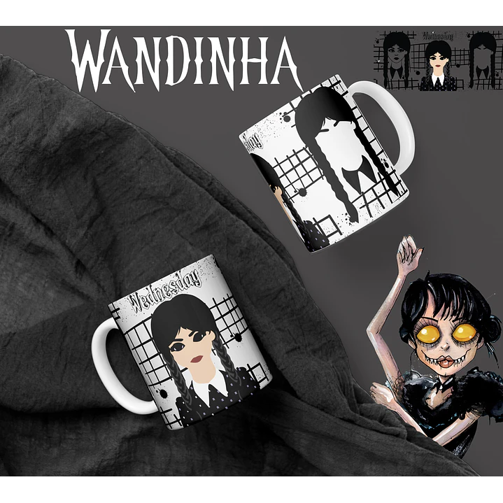 Artes Caneca e Camisa Wandinha Editável Corel Draw + Png  6