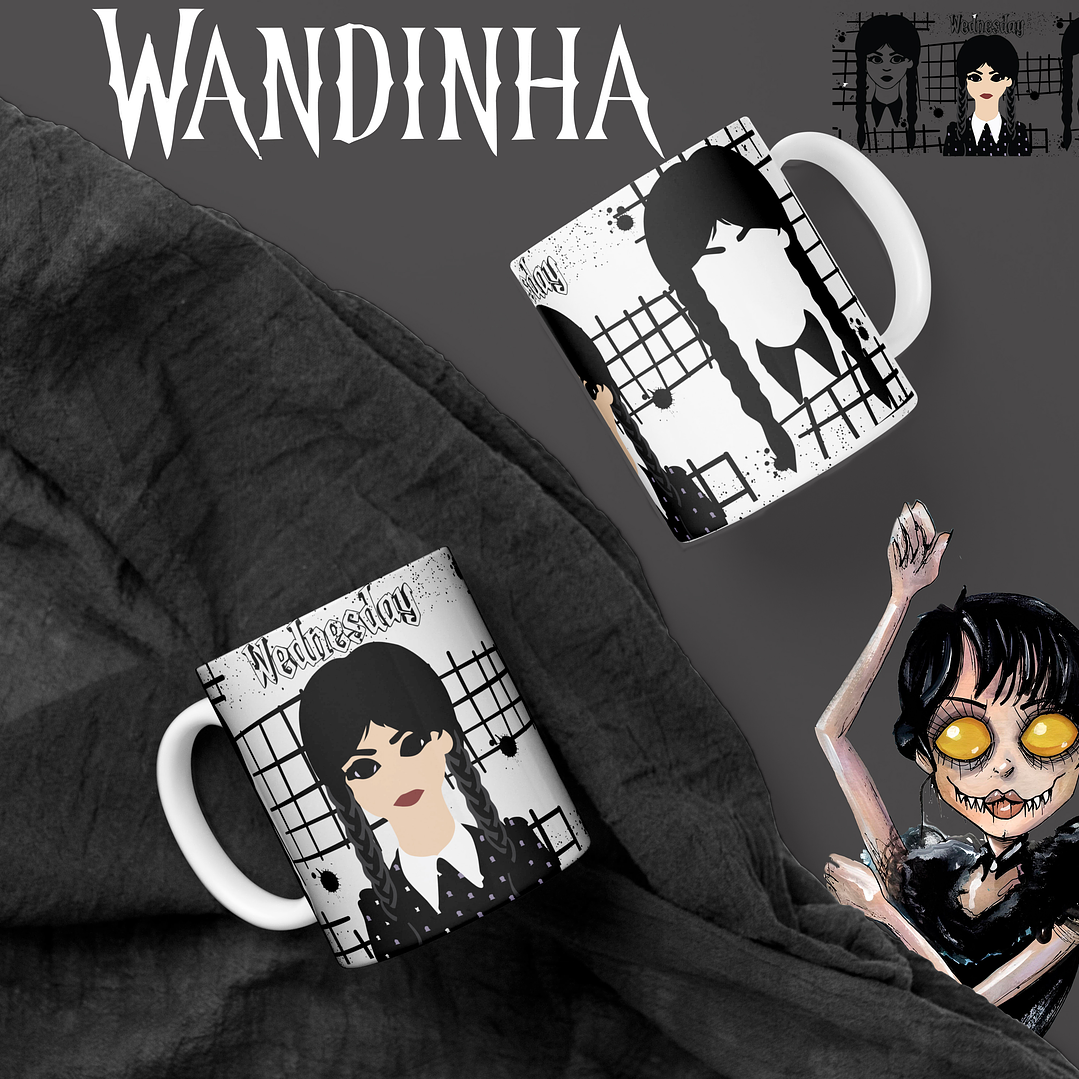 Artes Caneca e Camisa Wandinha Editável Corel Draw + Png  6