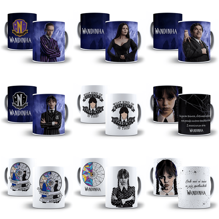 Artes Caneca e Camisa Wandinha Editável Corel Draw + Png  8