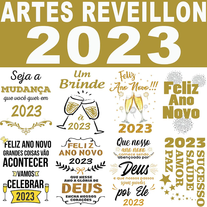 100 Artes em Vetor Ano Novo 2023 Sublimação em Corel Draw + Png 2