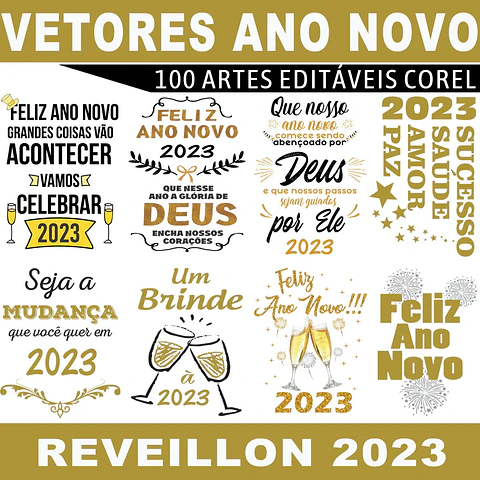 100 Artes em Vetor Ano Novo 2023 Sublimação em Corel Draw + Png