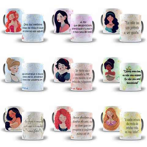 13 Artes Caneca Princesas Frases em Corel Draw