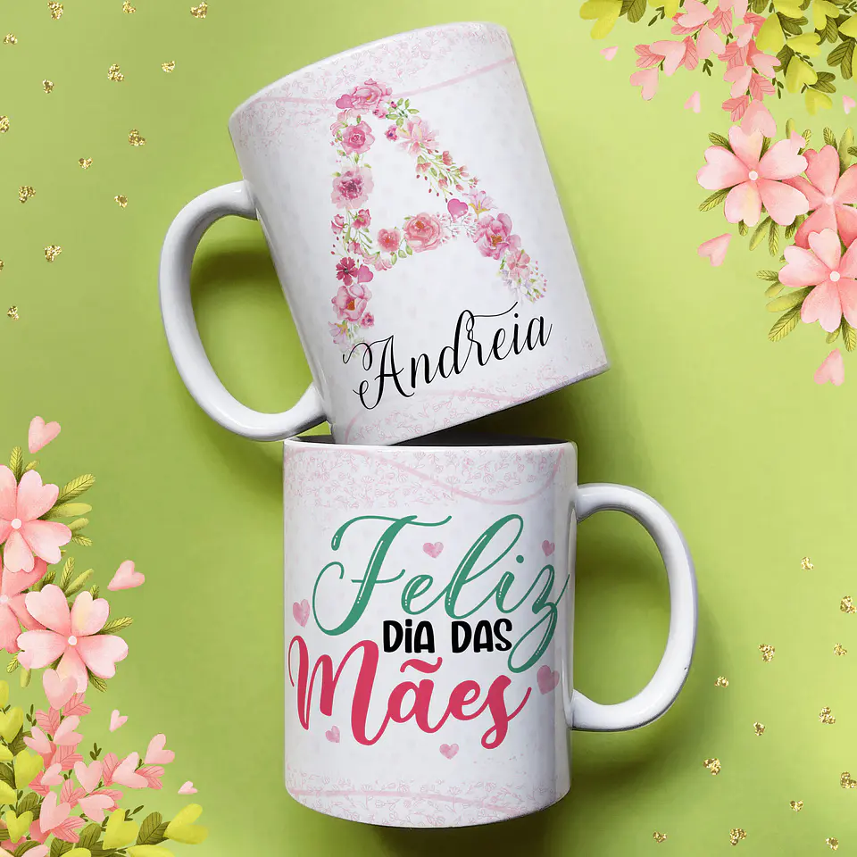 Arte Caneca Letra Inicial Floral Dia das Mães em Jpg 1