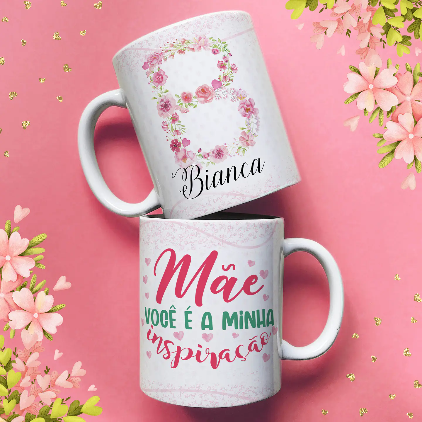 Arte Caneca Letra Inicial Floral Dia das Mães em Jpg 2