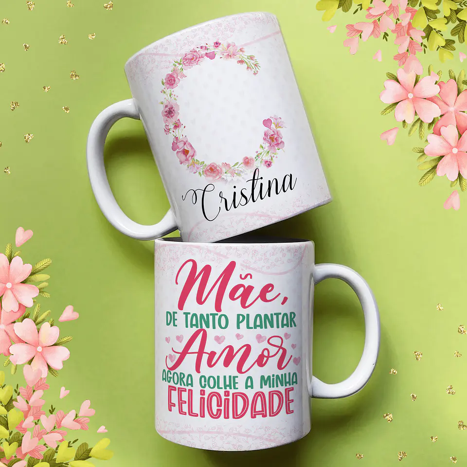 Arte Caneca Letra Inicial Floral Dia das Mães em Jpg 3