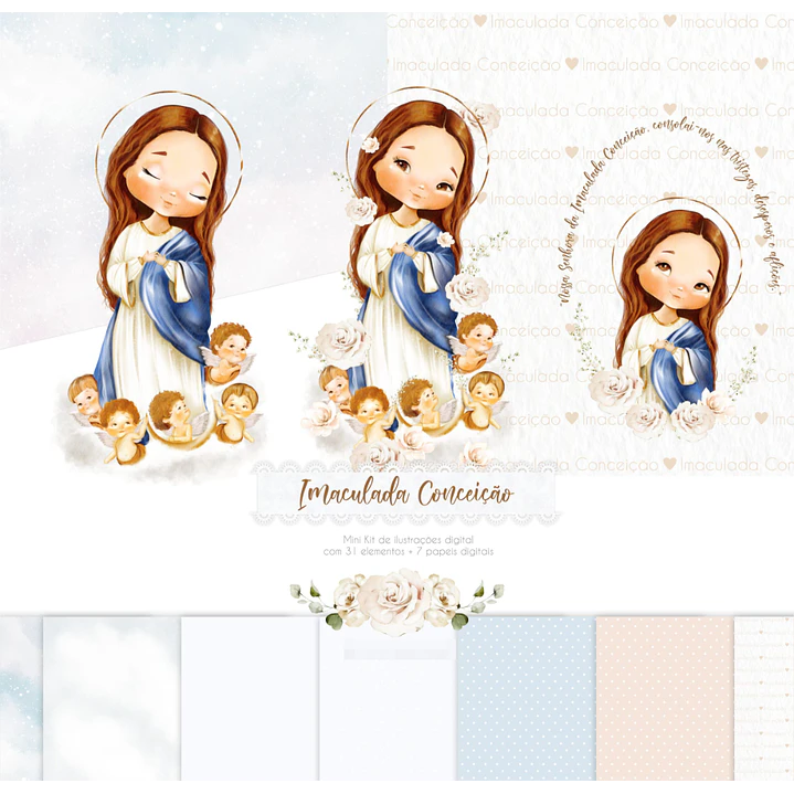 Kit Digital Santinhos Aquarelados V1 em Png  3